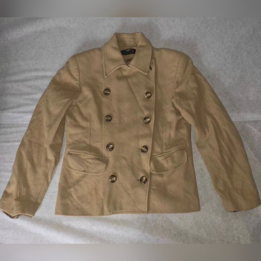 Wool Jacket Women’s Sz 6 Rafaella Blazer Coat Tan Double Breasted Sweater